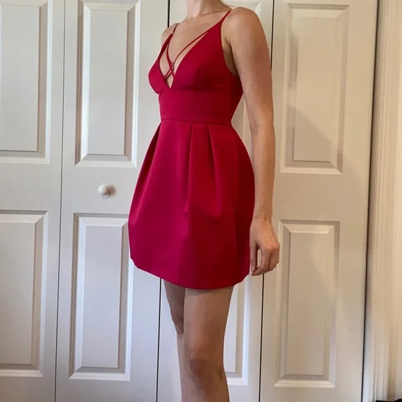 🎀 Barbiecore TopShop Hot Pink Front Cross Mini Dress size 4 💕 - Picture 7 of 14